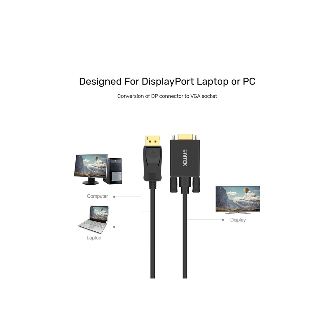 Unitek DisplayPort to VGA Cable 1.8M in Qatar Unitek DisplayPort to VGA Cable 1.8M in Qatar